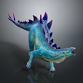 Turquoise Stegosaurus Dinosaur Model with Purple Spikes Open Mouth Detailed Texture Standing Pose Dark Background