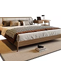 Modern Double Bed With Wooden Frame Comfortable Bedding Bedside Table Lamp And Rug 3d model