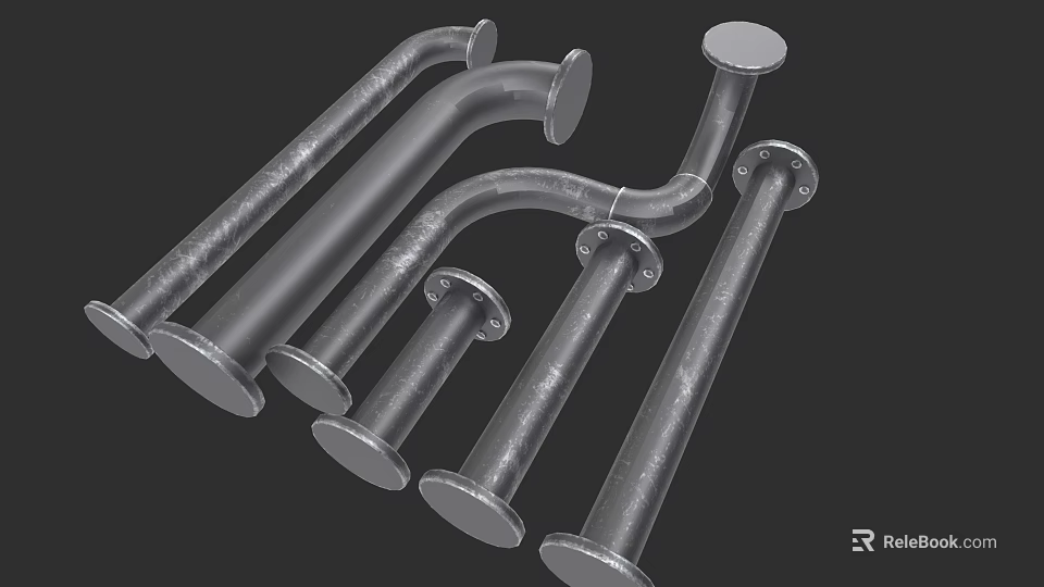 Industrial Metal Piping Components With Flange Connections Curved Straight Designs For Industrial Systems 3d model 