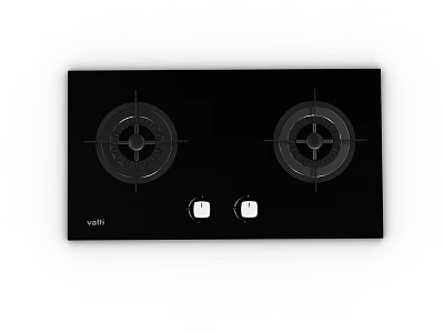 Vatti Black Gas Stove With Two Burners And Control Knobs For Kitchen 3d model