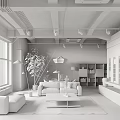 Industrial Modern Living Dining Room Interior With Red Brick Wall Black Ceiling And Geometric Rug