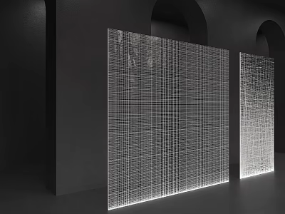Modern Glass Partition With Grid Texture And Illuminated Arch Background 3d model
