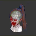 White Human Head Model With Red High Ponytail Hair And Black Hair Tie