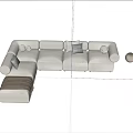 Modern Light Colored Sofa Set With Rounded Armrests Cushions And Ottoman Throw Blanket 3d model