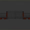 Wrought Iron Entrance Gate With Red Brick Pillars And Ornate Black Metal Design