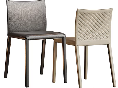 Modern Leather Dining Chairs With Quilted Diamond Pattern And Metal Legs 3d model