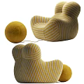 Yellow And White Striped Bean Bag Chair With Round Yellow Ottoman