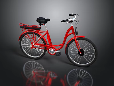 Stylish Red City Bicycle With Black Seat Silver Handlebars And Rear Rack On Dark Background 3d model