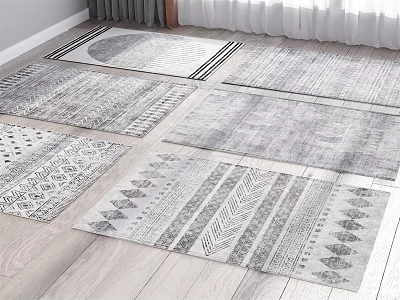 Modern Square Rugs with Geometric Patterns and Gray White Tones for Home Interior 3d model
