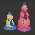 Small And Large Snowmen With Silver Hats Green Scarves And Branch Arms