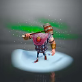 Fantasy Game Movie Character Holding Large Hammer With Green Snow Effects Standing On White Platform