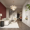 Modern Living and Dining Room Interior With Dining Table Chairs Chandelier And Decorative Paintings