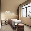 Beauty Salon Interior With Three Beauty Beds Beige Walls And Circular Ceiling Light