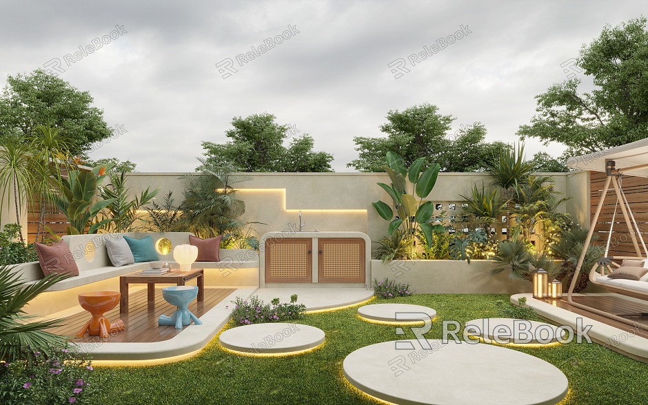 Courtyard landscape landscape plant home courtyard villa courtyard outdoor sofa cream wind courtyard model