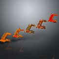 Three Dimensional FALL Letters Decorative Sculpture With Orange Red Platforms On Gray Background And Reflection