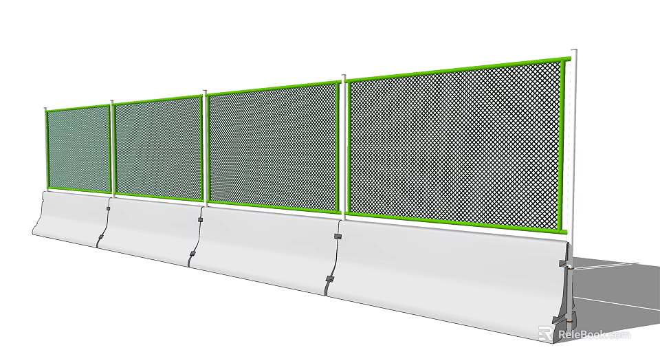 Durable Green Border Mesh Fence With White Base And Connected Panels Structure 3d model