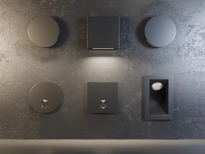 Modern Wall Lamps with Round and Square Shapes on Textured Gray Wall 3d model
