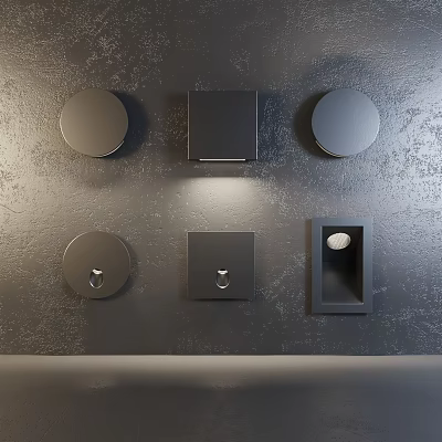 Modern Wall Lamps with Round and Square Shapes on Textured Gray Wall 3d model