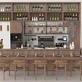 Wooden Bar Counter With Wine Racks Wine Bottles Chairs And Fruit Decorations