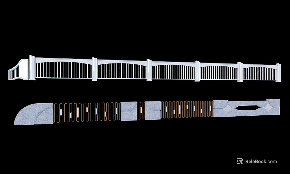 Bridge Railing Design With White Geometric Striped Panels And Concrete Base Structure 3d model