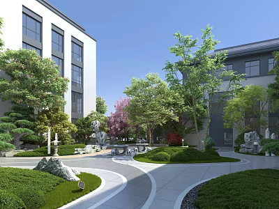 Elegant New Chinese Style Residential Garden Landscape With Lush Greenery Artistic Stones And Smooth Paths 3d model