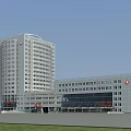Modern Hospital Building Exterior Featuring Tall Tower Low Rise Structure And Glass Curtains