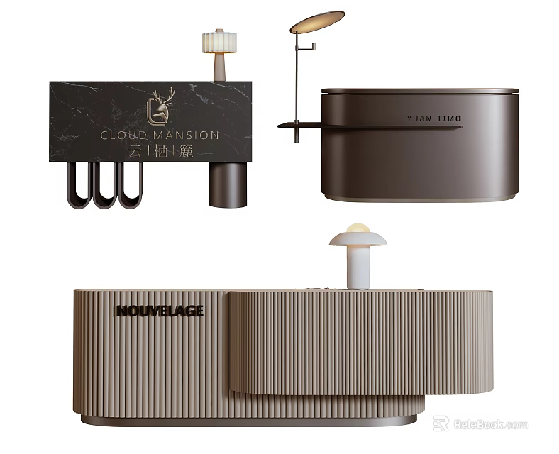 Elegant Modern Reception Desk Featuring Ribbed Design Marble Top And Mountaine Logo 3d model 