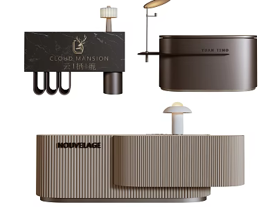 Elegant Modern Reception Desk Featuring Ribbed Design Marble Top And Mountaine Logo 3d model