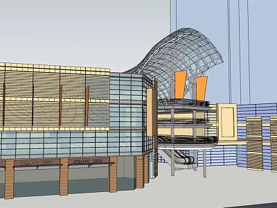 Modern Commercial Complex With Glass Facade Curved Roof And Multilevel Exterior 3d model