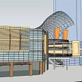 Modern Commercial Complex With Glass Facade Curved Roof And Multilevel Exterior