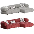 Modern Gray and Red Sectional Sofa with Rounded Arms and Patterned Pillows 3d model
