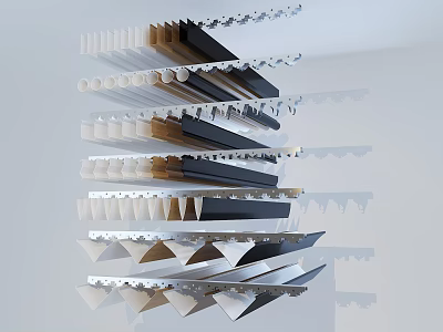 Modern Stylish Suspended Ceiling Design With White Black Beige Panels And Strips 3d model