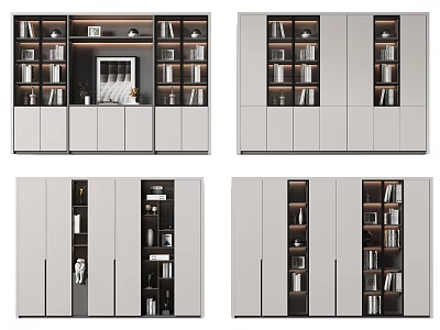 Modern Bookcase Interior Design With Open Shelves Closed Cabinets And Storage Compartments 3d model