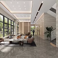 Spacious Modern Hotel Lobby Interior With Glass Windows Reception Desk And Green Plants