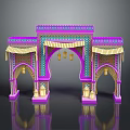 Arabian Style Archway With Colorful Geometric Patterns Decorative Canopies Lantern Decorations And Purple Pink Blue Tones
