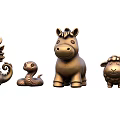 Cute Golden Animal Figurines Collection Featuring Dragon Snake Horse And Sheep