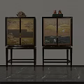 Wooden Entryway Cabinet and Side Cabinet with Decorative Paintings and Ornaments