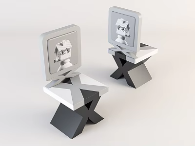 Modern Kids Chair With Cartoon Character Backrest And X Shaped Base 3d model