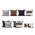 Stylish Decorative Throw Pillows With Brown Black White And Checkerboard Patterns 3d model