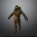 Protective Suit With Gas Mask And Backpack Tank Brown Outfit Red Black Patterns Gloves Boots