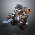 Steampunk Mechanical Device With Metal Gears Saw Blade And Wooden Barrel
