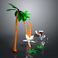 Tropical Decorative Scene With Tall Palm Trees Green Leaves And Orange Trunks