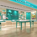 COCO QUEEN Jewelry Store Interior With Blue Wall Display Cabinets And Jewelry Displays