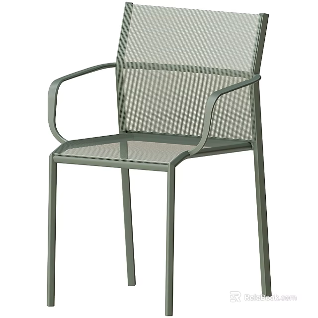 Modern Outdoor Leisure Chair With Metal Frame Mesh Seat Back And Armrests 3d model 