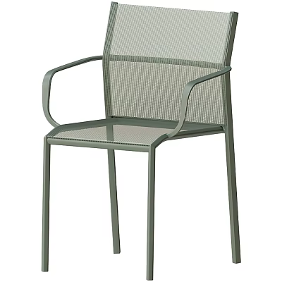Modern Outdoor Leisure Chair With Metal Frame Mesh Seat Back And Armrests 3d model
