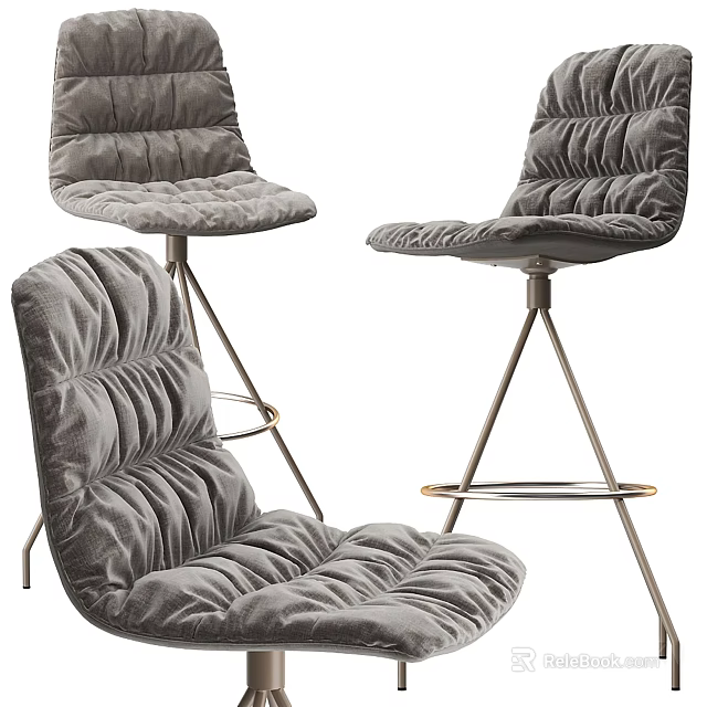 Velvet Bar Stools With Metal Frame Displayed In Multiple Angles Design 3d model 