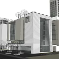 Modern Office Building Exterior Design With Glass Curtain Walls And White Facade