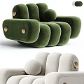Modern Single Sofa Interior Design In Green And Beige With Rounded Shape And Metal Buttons