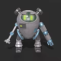 Smart Robot With Green Digital Display Sensor Antennas Gray Body And Blue Mechanical Arms