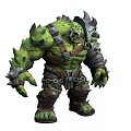 Green Muscular Fantasy Character And Fierce Spiked Metal Armor Creature With Chains